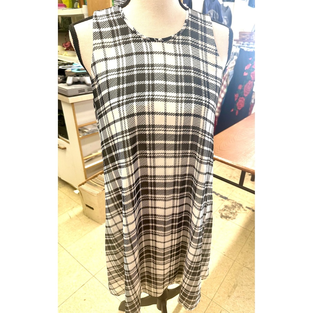 Calvin Klein Womens Black White Plaid Sleeveless Dress Size 8 NWT $120 MSRP